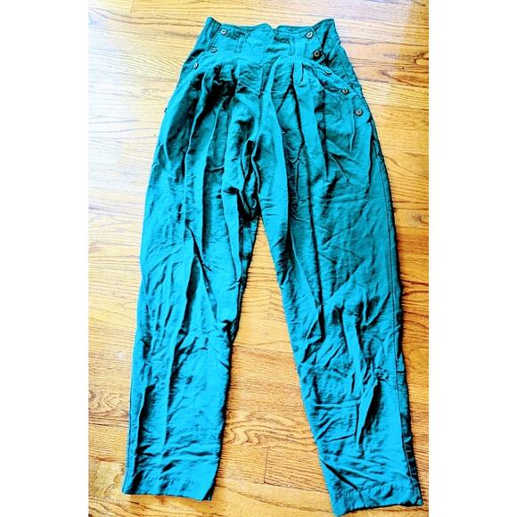 Express Campagnie Women's Vintage Size 7/8 Emerald Green High Waisted Pants EUC - Picture 1 of 7